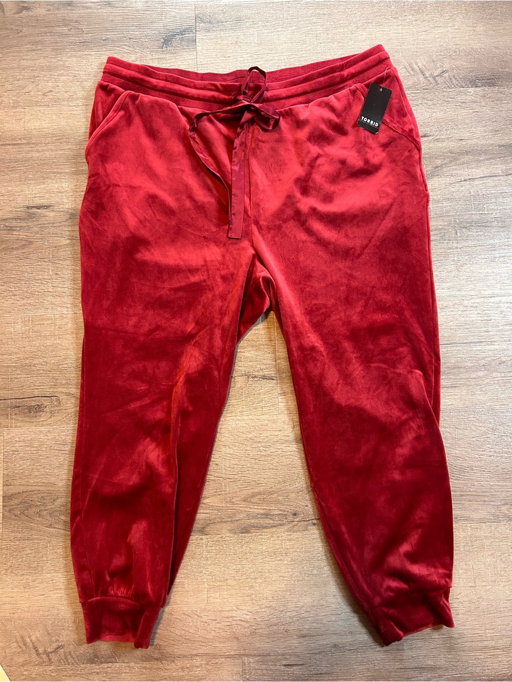 Torrid Jogger Pants Womens Size 2X Red Velour Drawstring Pockets Ribbed